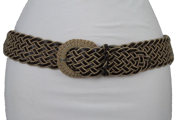 Brown Beige Black Gray Red Black Faux Leather Fun Classic Braided Hip Waist Belt Women Accessories