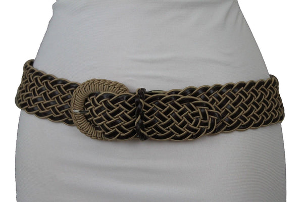 Brown Beige Black Gray Red Black Faux Leather Fun Classic Braided Hip Waist Belt Women Accessories
