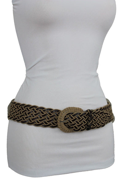 Brown Beige Black Gray Red Black Faux Leather Fun Classic Braided Hip Waist Belt Women Accessories