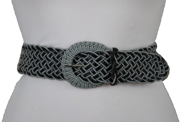 Brown Beige Black Gray Red Black Faux Leather Fun Classic Braided Hip Waist Belt Women Accessories