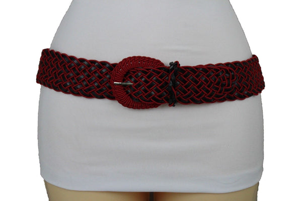Brown Beige Black Gray Red Black Faux Leather Fun Classic Braided Hip Waist Belt Women Accessories
