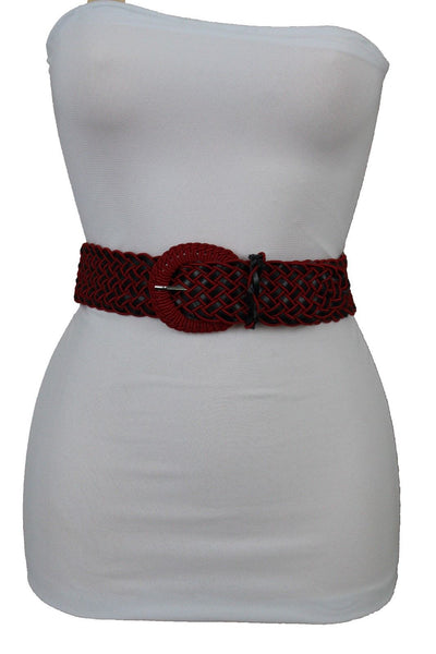 Brown Beige Black Gray Red Black Faux Leather Fun Classic Braided Hip Waist Belt Women Accessories