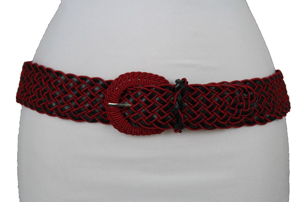 Brown Beige Black Gray Red Black Faux Leather Fun Classic Braided Hip Waist Belt Women Accessories