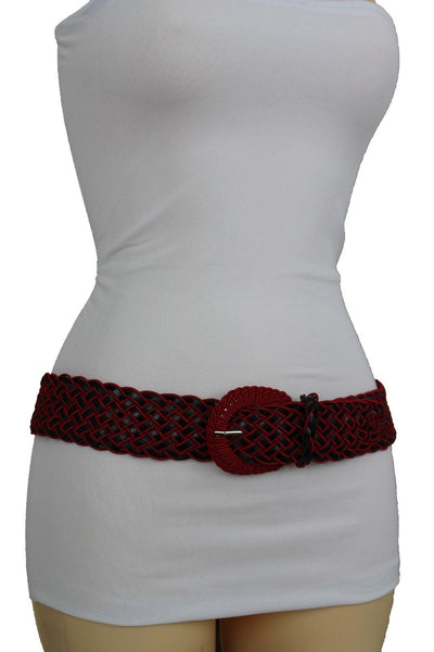 Brown Beige Black Gray Red Black Faux Leather Fun Classic Braided Hip Waist Belt Women Accessories