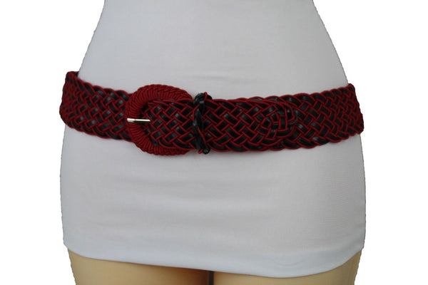 Brown Beige Black Gray Red Black Faux Leather Fun Classic Braided Hip Waist Belt Women Accessories