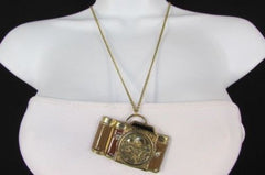 Brown Red Orange Long Rusty Gold Collector Camera Old Fashion Necklace