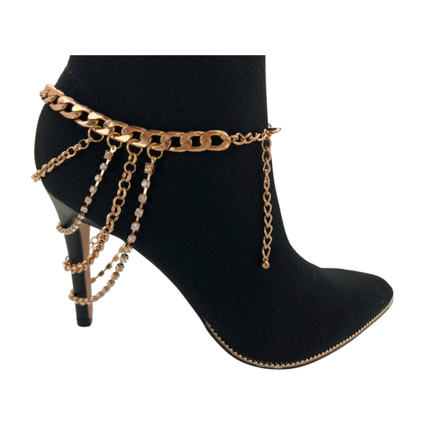 Brand New Women Gold Metal Boot Chain Bracelet Anklet Shoe Multi Strand Back Charm Jewelry One Size