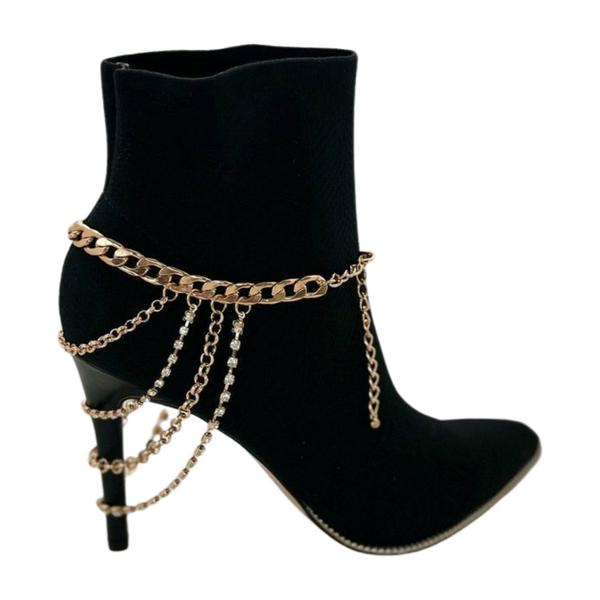 Brand New Women Gold Metal Boot Chain Bracelet Anklet Shoe Multi Strand Back Charm Jewelry One Size