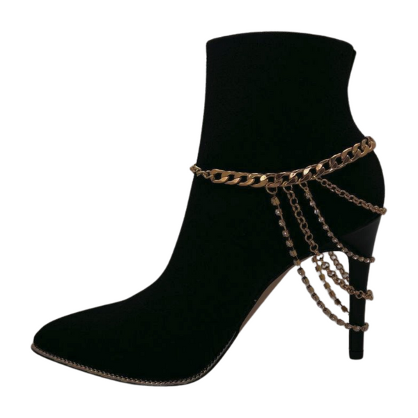 Brand New Women Gold Metal Boot Chain Bracelet Anklet Shoe Multi Strand Back Charm Jewelry One Size