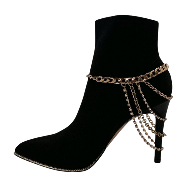 Brand New Women Gold Metal Boot Chain Bracelet Anklet Shoe Multi Strand Back Charm Jewelry One Size