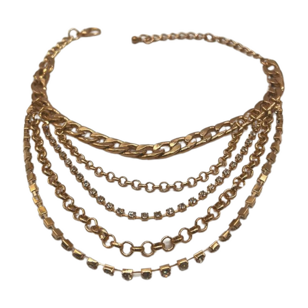 Brand New Women Gold Metal Boot Chain Bracelet Anklet Shoe Multi Strand Back Charm Jewelry One Size