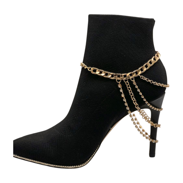 Brand New Women Gold Metal Boot Chain Bracelet Anklet Shoe Multi Strand Back Charm Jewelry One Size