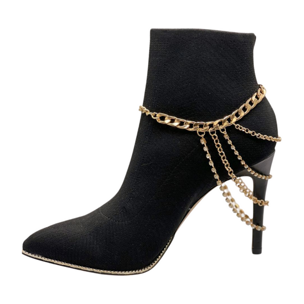 Brand New Women Gold Metal Boot Chain Bracelet Anklet Shoe Multi Strand Back Charm Jewelry One Size