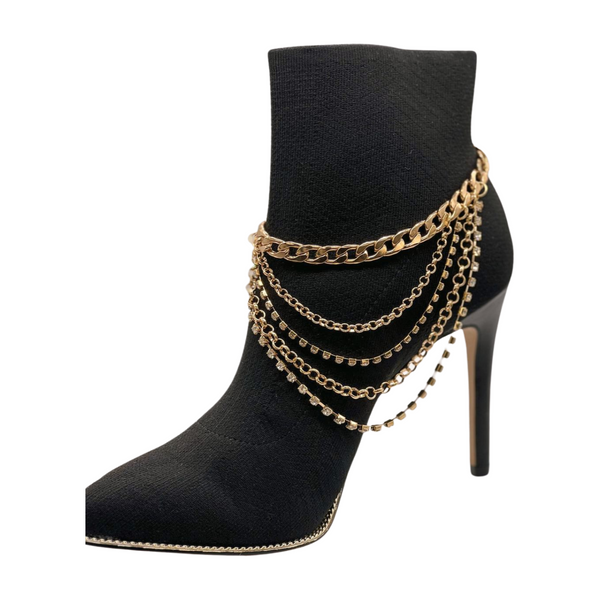 Brand New Women Gold Metal Boot Chain Bracelet Anklet Shoe Multi Strand Back Charm Jewelry One Size