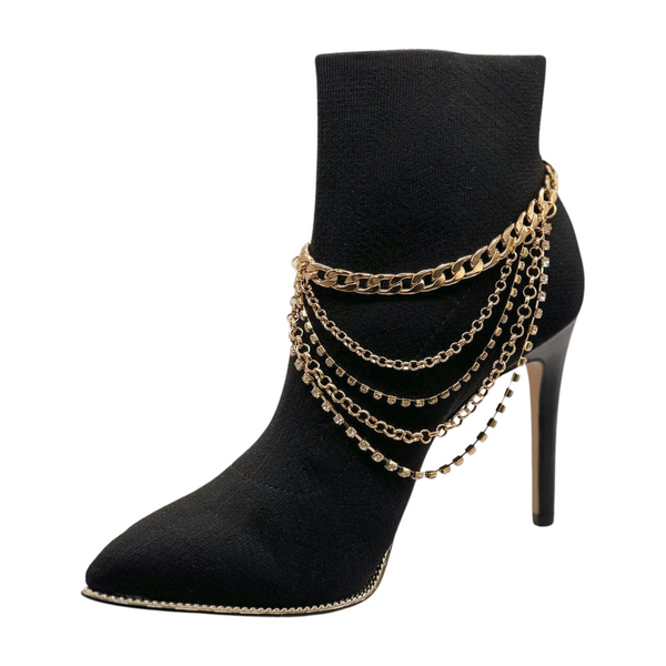 Brand New Women Gold Metal Boot Chain Bracelet Anklet Shoe Multi Strand Back Charm Jewelry One Size