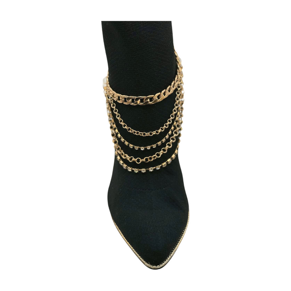 Brand New Women Gold Metal Boot Chain Bracelet Anklet Shoe Multi Strand Back Charm Jewelry One Size