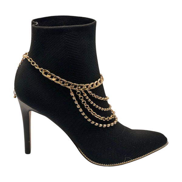 Brand New Women Gold Metal Boot Chain Bracelet Anklet Shoe Multi Strand Back Charm Jewelry One Size