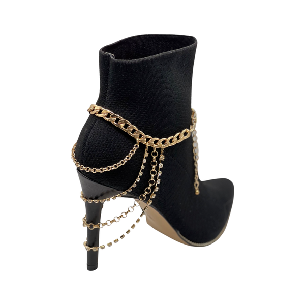 Brand New Women Gold Metal Boot Chain Bracelet Anklet Shoe Multi Strand Back Charm Jewelry One Size