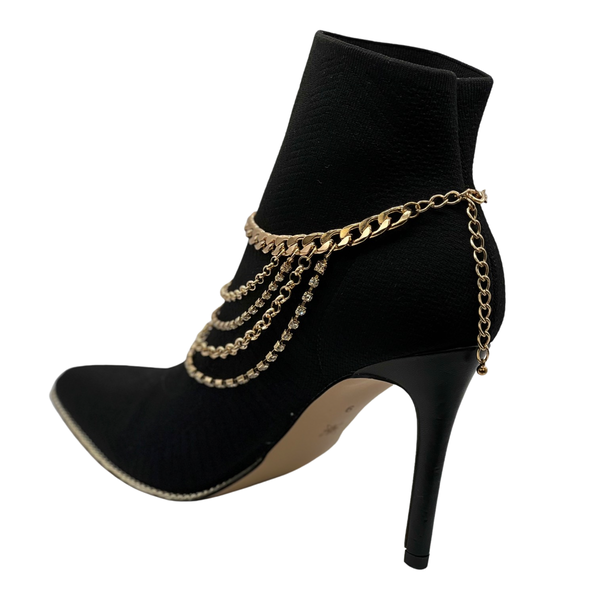 Brand New Women Gold Metal Boot Chain Bracelet Anklet Shoe Multi Strand Back Charm Jewelry One Size