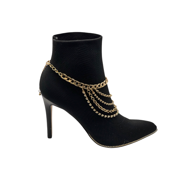 Brand New Women Gold Metal Boot Chain Bracelet Anklet Shoe Multi Strand Back Charm Jewelry One Size