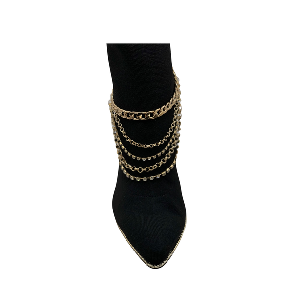 Brand New Women Gold Metal Boot Chain Bracelet Anklet Shoe Multi Strand Back Charm Jewelry One Size
