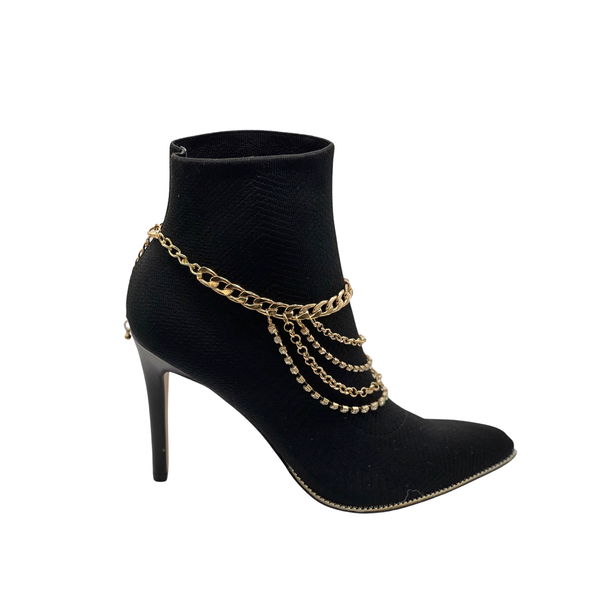 Brand New Women Gold Metal Boot Chain Bracelet Anklet Shoe Multi Strand Back Charm Jewelry One Size