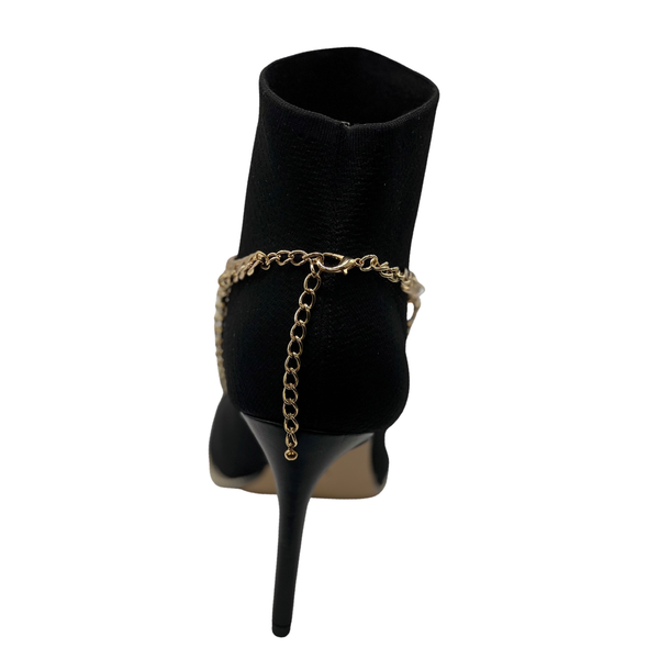 Brand New Women Gold Metal Boot Chain Bracelet Anklet Shoe Multi Strand Back Charm Jewelry One Size