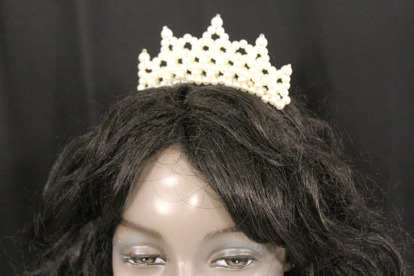Cream Imitation Pearls Black Headband Crown Princess Queen New Women Fashion Accessories