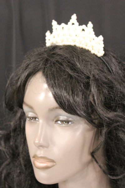 Cream Imitation Pearls Black Headband Crown Princess Queen New Women Fashion Accessories