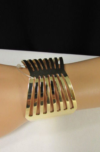 Gold Thin Metal Hand Cuff Bracelet Cut Out Bow Shapes Women Fashion Jewelry Accessories - alwaystyle4you - 1