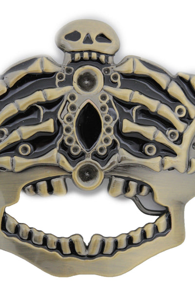 Dark Gold Metal Skull Skeleton Bones Pirate King Crown Belt Buckle Halloween Men Women Accessories