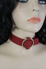 Leather Fabric Choker Necklace Ring