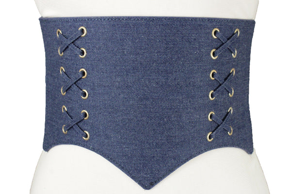 Denim Blue Black Wide Stretch Fabric High Waist Corset Belt New Women Accessories  S M