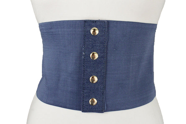Denim Blue Black Wide Stretch Fabric High Waist Corset Belt New Women Accessories  S M
