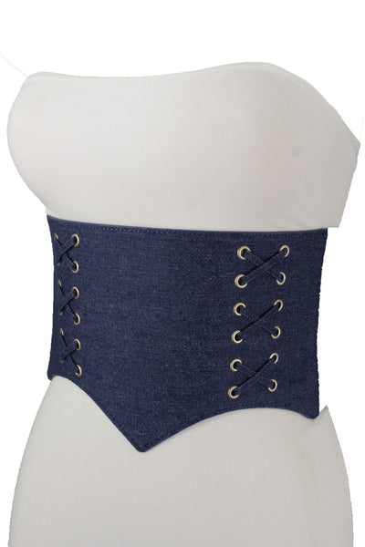 Denim Blue Black Wide Stretch Fabric High Waist Corset Belt New Women Accessories  S M