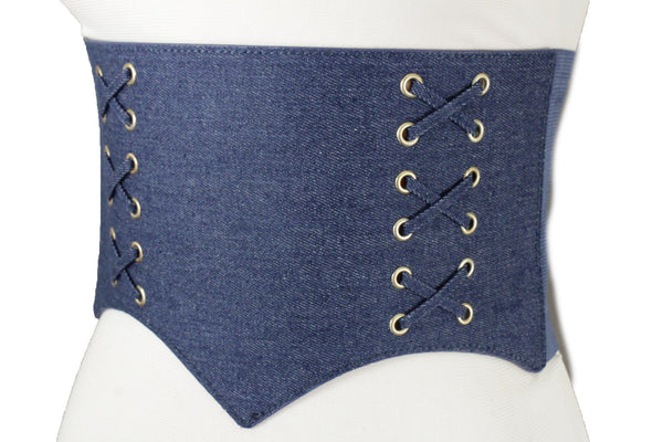 Denim Blue Black Wide Stretch Fabric High Waist Corset Belt New Women Accessories  S M
