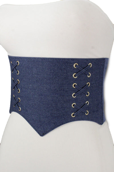 Denim Blue Black Wide Stretch Fabric High Waist Corset Belt New Women Accessories  S M
