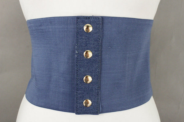 Denim Blue Black Wide Stretch Fabric High Waist Corset Belt New Women Accessories  S M