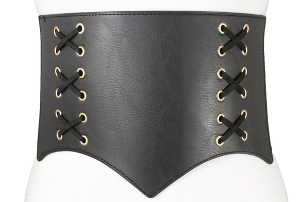 Denim Blue Black Wide Stretch Fabric High Waist Corset Belt New Women Accessories  S M