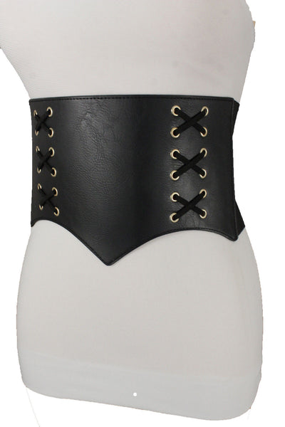 Denim Blue Black Wide Stretch Fabric High Waist Corset Belt New Women Accessories  S M