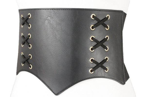 Denim Blue Black Wide Stretch Fabric High Waist Corset Belt New Women Accessories  S M