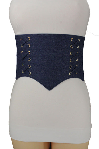 Denim Blue Black Wide Stretch Fabric High Waist Corset Belt New Women Accessories  S M