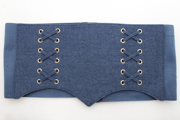 Denim Blue Black Wide Stretch Fabric High Waist Corset Belt New Women Accessories  S M