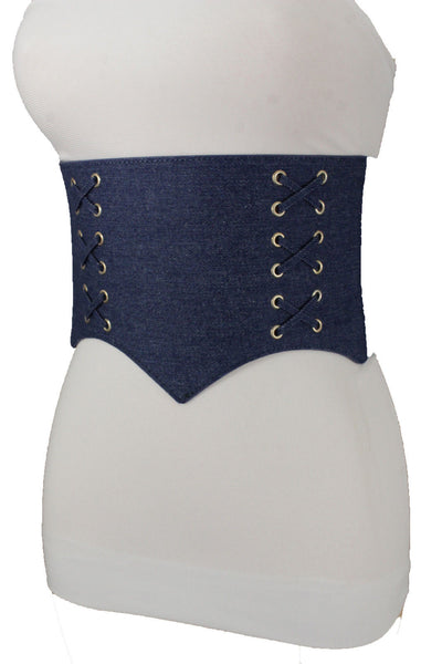 Denim Blue Black Wide Stretch Fabric High Waist Corset Belt New Women Accessories  S M