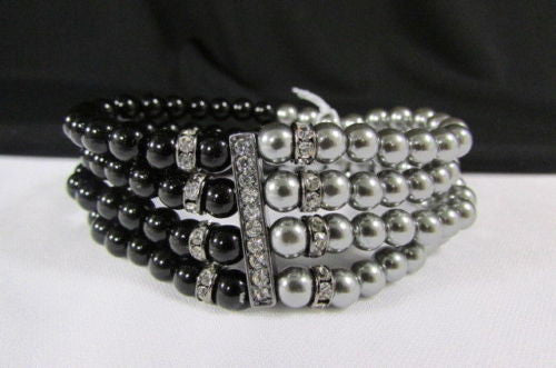 Black Cream / Pewter Black Imitation Pearl Beads Elastic Bracelet New Women Fashion Jewelry Accessories - alwaystyle4you - 14