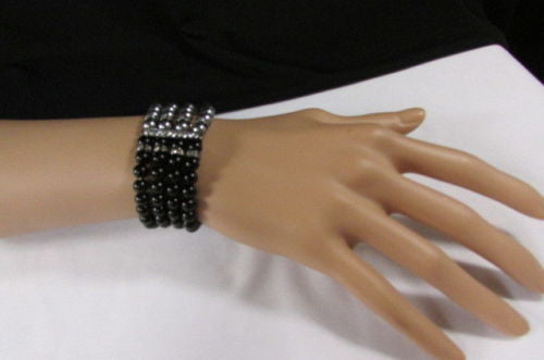 Black Cream / Pewter Black Imitation Pearl Beads Elastic Bracelet New Women Fashion Jewelry Accessories - alwaystyle4you - 18