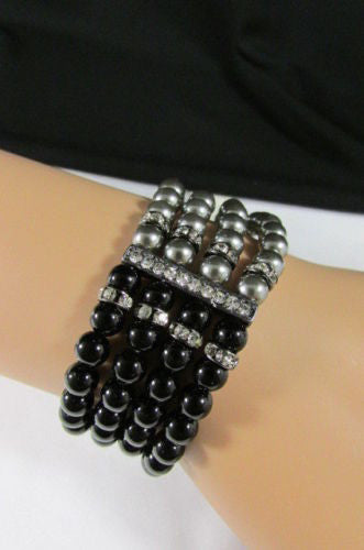 Black Cream / Pewter Black Imitation Pearl Beads Elastic Bracelet New Women Fashion Jewelry Accessories - alwaystyle4you - 21