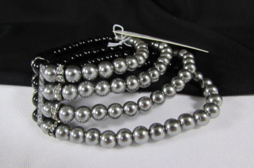Black Cream / Pewter Black Imitation Pearl Beads Elastic Bracelet New Women Fashion Jewelry Accessories - alwaystyle4you - 23