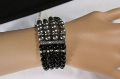 Black Cream / Pewter Black Imitation Pearl Beads Elastic Bracelet New Women Fashion Jewelry Accessories - alwaystyle4you - 4