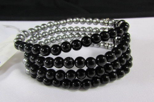 Black Cream / Pewter Black Imitation Pearl Beads Elastic Bracelet New Women Fashion Jewelry Accessories - alwaystyle4you - 6